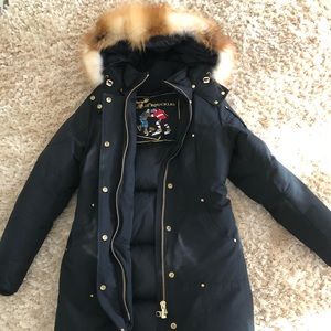 Moose Knuckles fur hooded coat.